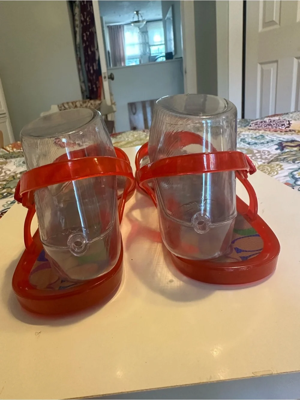 Coach Red Jelly Thong Sandals with Multi Color Signature C Footbed Sz 10